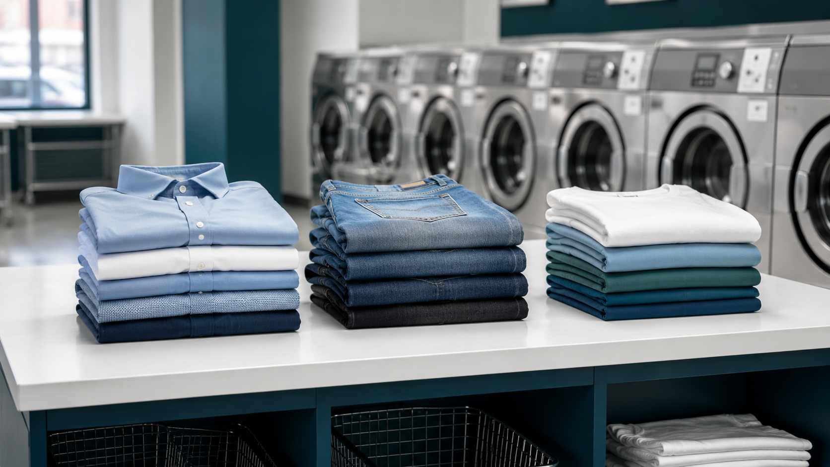 Freshly washed and folded laundry prepared for a customer in Shenandoah, Texas