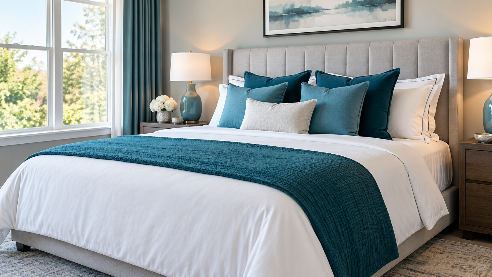 Professionally cleaned bedding folded and ready for use